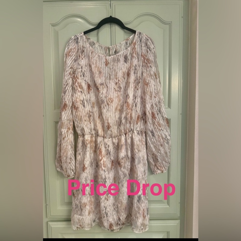 White House Black Market Striped Dress in Cream and Brown